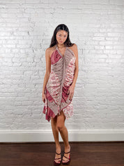 One Step 2000s Pink Patchwork Halter Dress