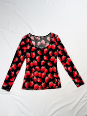 Just Cavalli 2000s Black Strawberry Print Long Sleeve Top - S