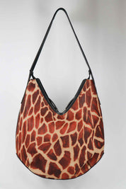 Roberto Cavalli Early 2000s Giraffe Print Structured Hobo Bag