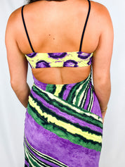 Parah 2000s Purple & Green Tie-Dye Stripe Maxi Dress - S/M
