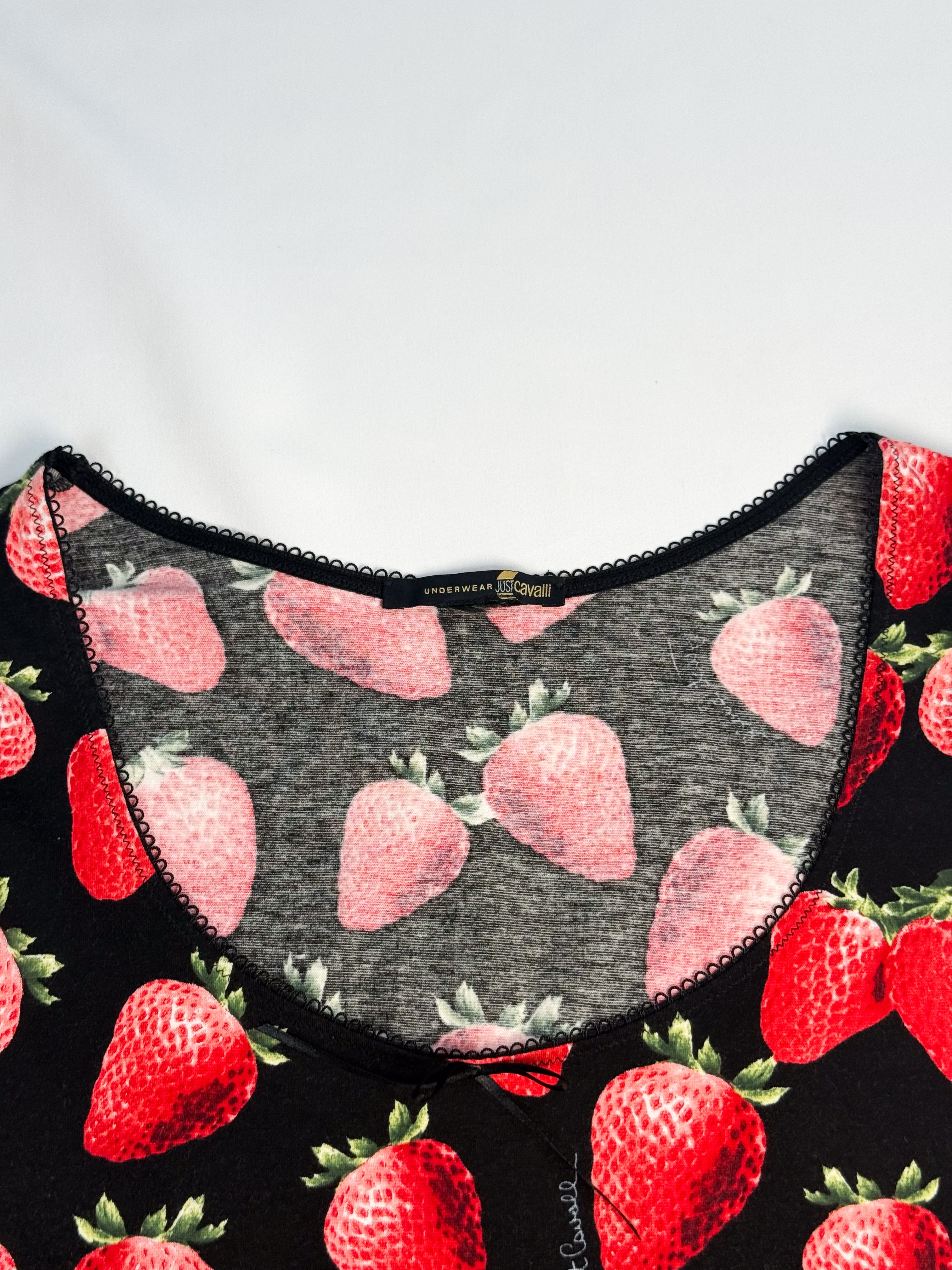 Just Cavalli 2000s Black Strawberry Print Long Sleeve Top - S