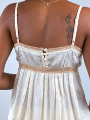 Twin-Set 2000s Cream Floral Jacquard Lace Trim Babydoll Cami Top - XS