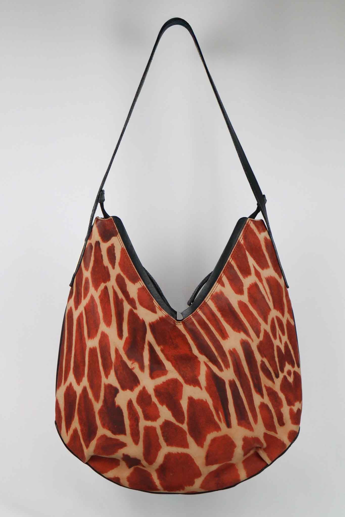 Roberto Cavalli Early 2000s Giraffe Print Structured Hobo Bag
