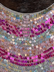 2000s Sequin Crochet Pink and Silver Tank Top