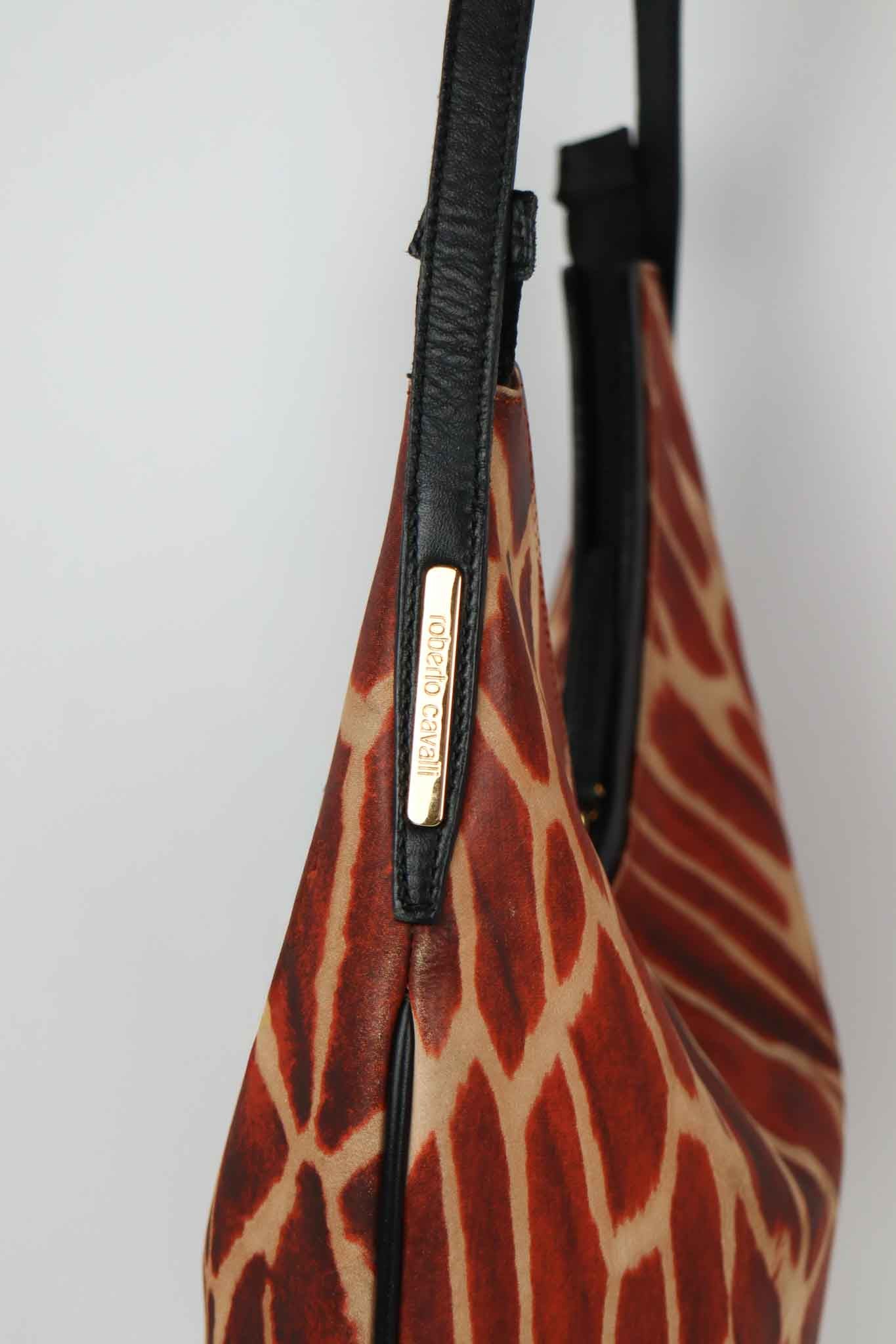 Roberto Cavalli Early 2000s Giraffe Print Structured Hobo Bag