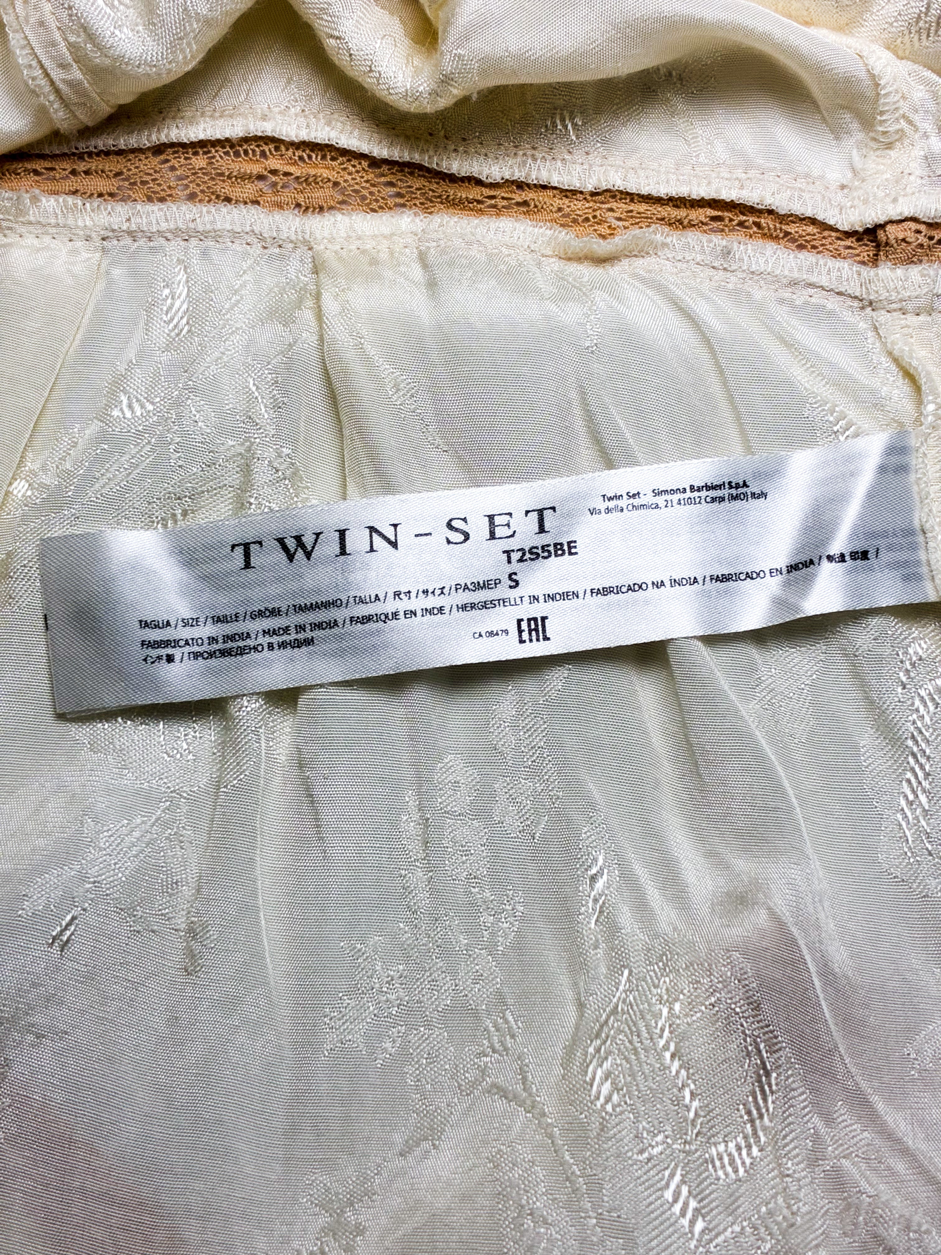 Twin-Set 2000s Cream Floral Jacquard Lace Trim Babydoll Cami Top - XS