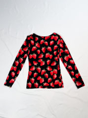 Just Cavalli 2000s Black Strawberry Print Long Sleeve Top - S