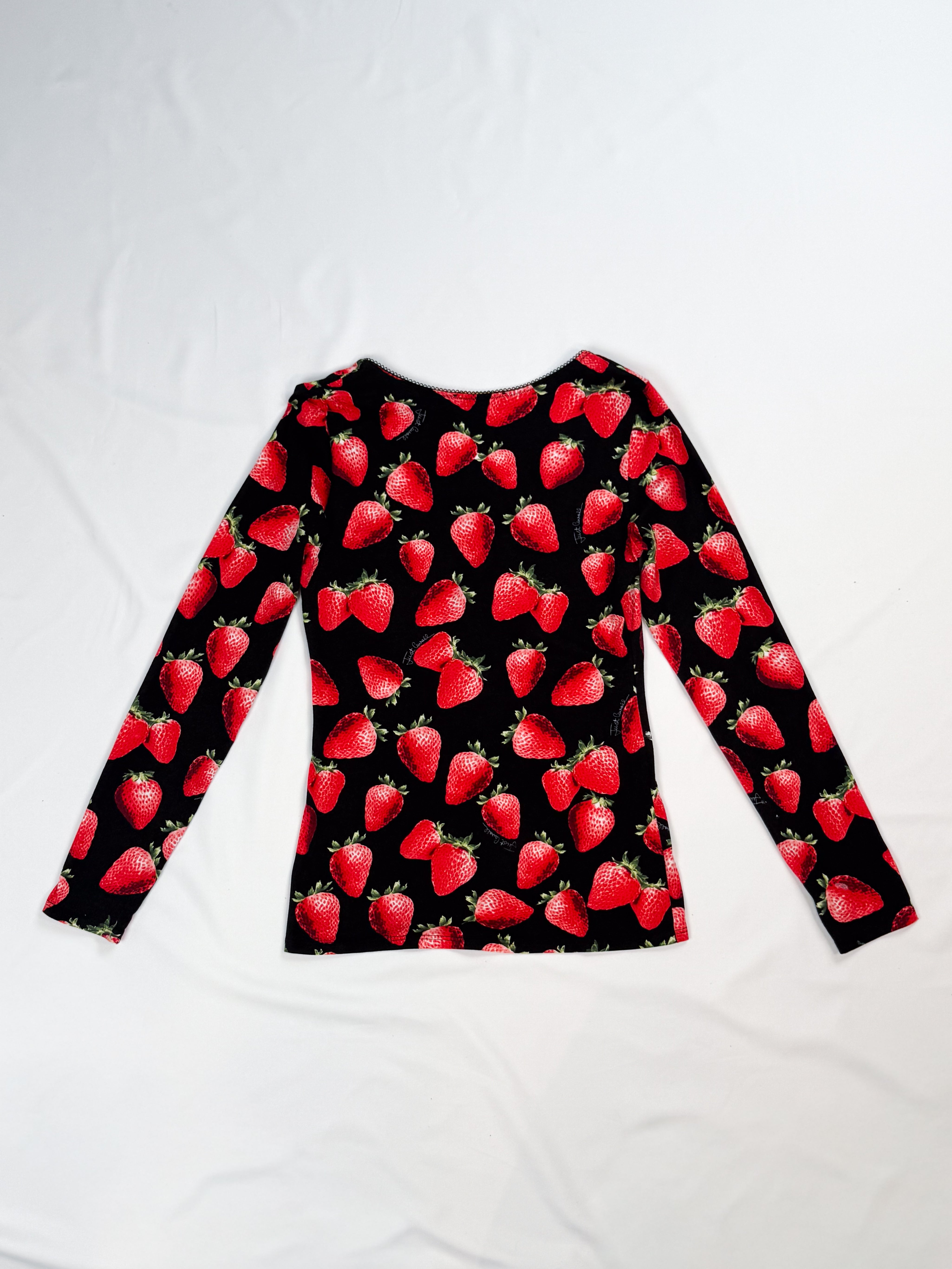 Just Cavalli 2000s Black Strawberry Print Long Sleeve Top - S
