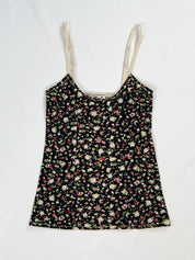 D&G Dolce & Gabbana 2000s Black Ditsy Rose Print Cami - XS-S