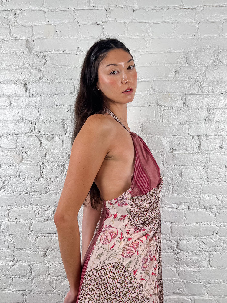 One Step 2000s Pink Patchwork Halter Dress