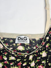 D&G Dolce & Gabbana 2000s Black Ditsy Rose Print Cami - XS-S