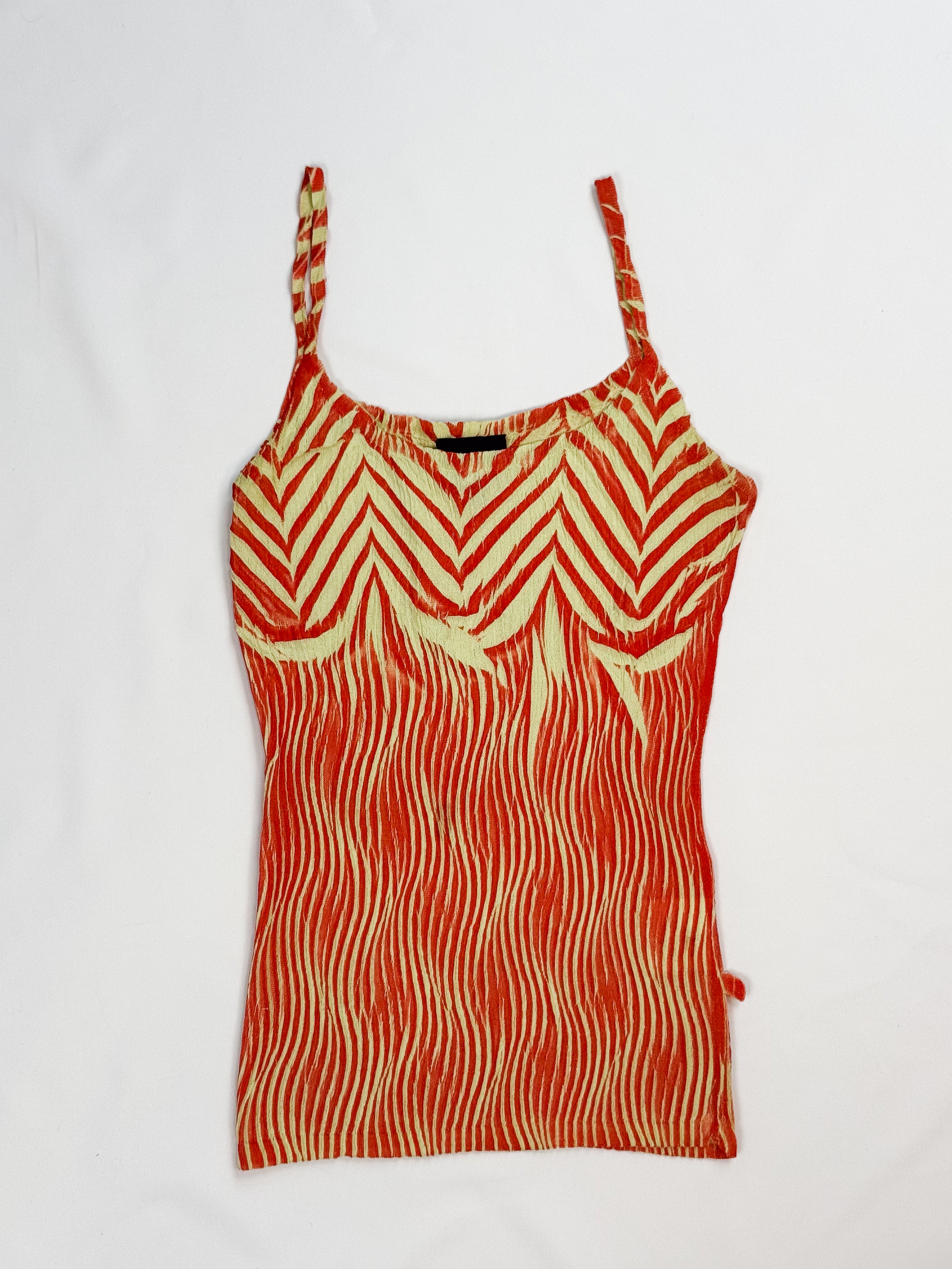 Just Cavalli 2000s Red Abstract Print Crinkle Cami - XS