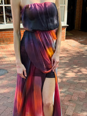 Morena Rosa 2000s Sunset Ombre Silk Convertible Strapless Dress - S