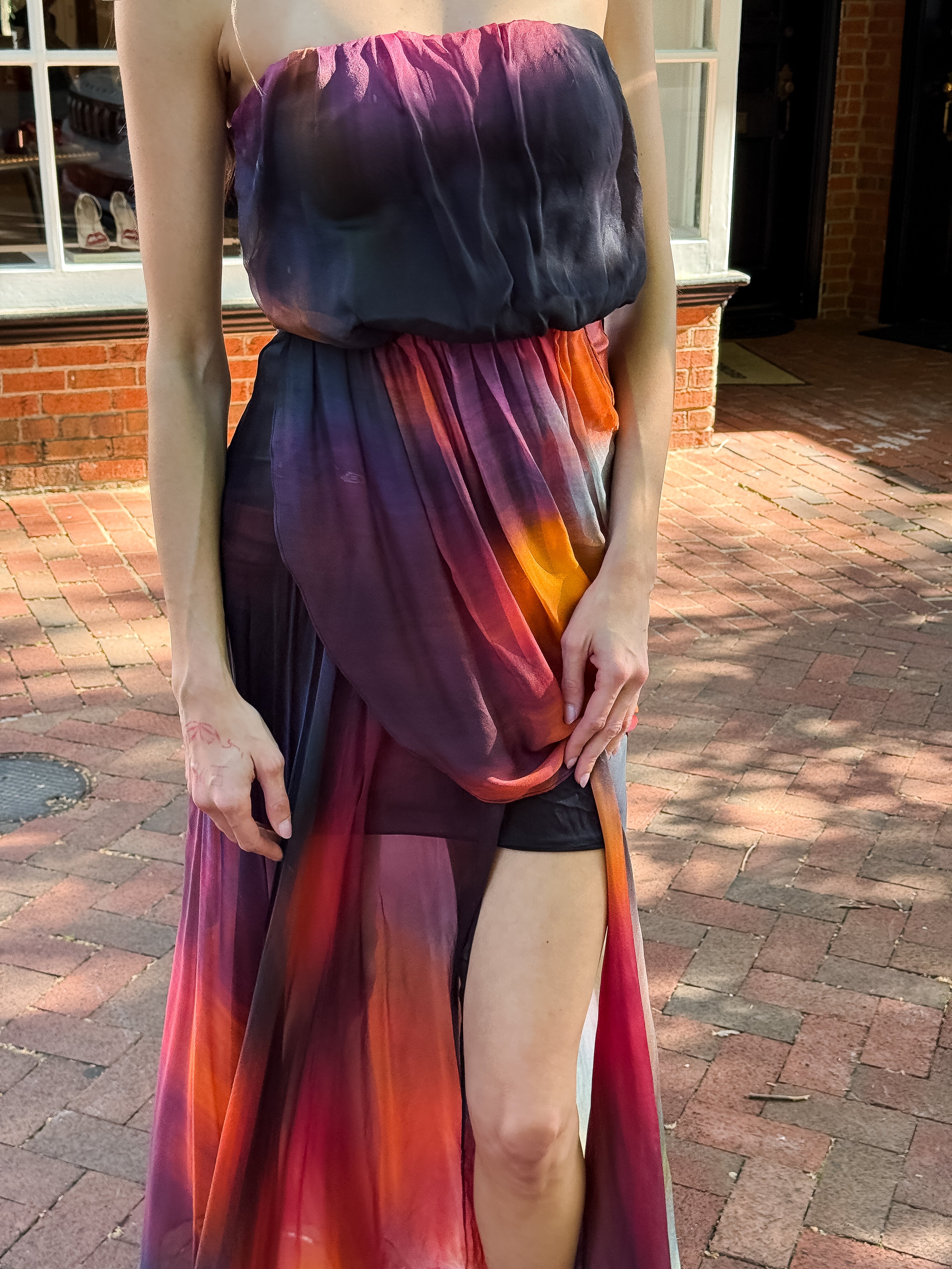 Morena Rosa 2000s Sunset Ombre Silk Convertible Strapless Dress - S