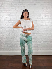 Roberto Cavalli 2003 Seafoam Wave-Print Low-Rise Jeans