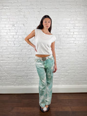 Roberto Cavalli 2003 Seafoam Wave-Print Low-Rise Jeans