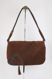 Gai Mattiolo 2000s Brown Suede Heart Shoulder Bag