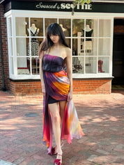 Morena Rosa 2000s Sunset Ombre Silk Convertible Strapless Dress - S
