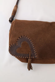 Gai Mattiolo 2000s Brown Suede Heart Shoulder Bag