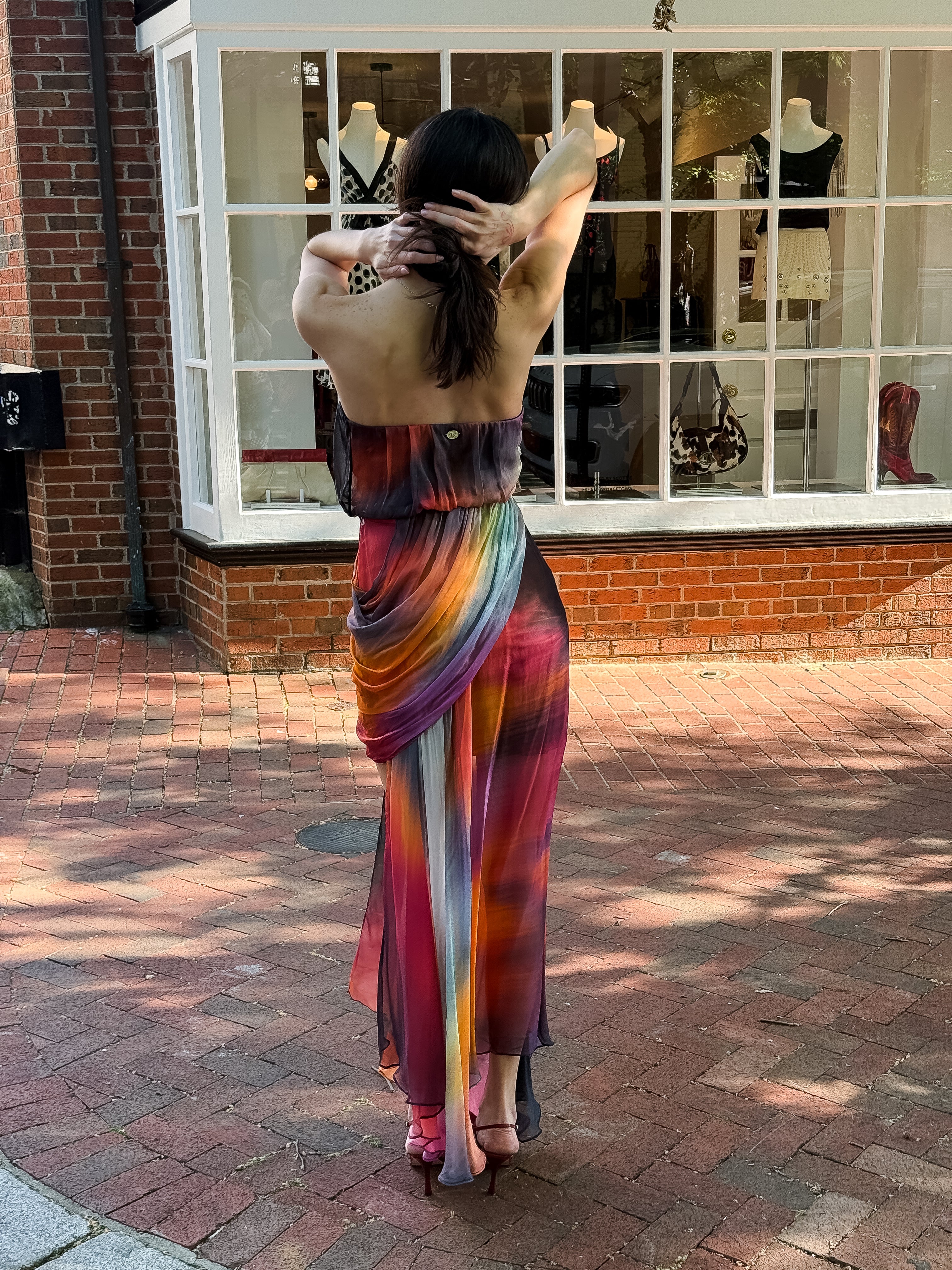 Morena Rosa 2000s Sunset Ombre Silk Convertible Strapless Dress - S