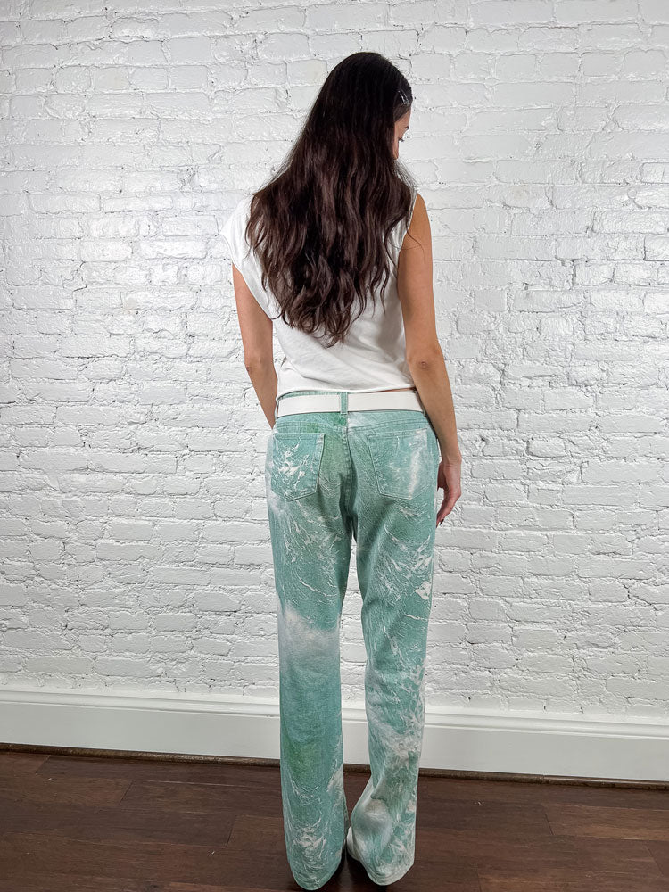 Roberto Cavalli 2003 Seafoam Wave-Print Low-Rise Jeans
