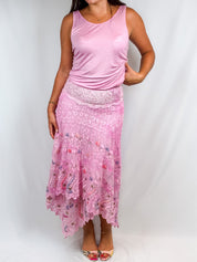 LoveShackFancy 2010s Beaded Lace Handkerchief-Hem Maxi Skirt - S/M