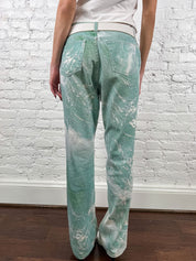 Roberto Cavalli 2003 Seafoam Wave-Print Low-Rise Jeans