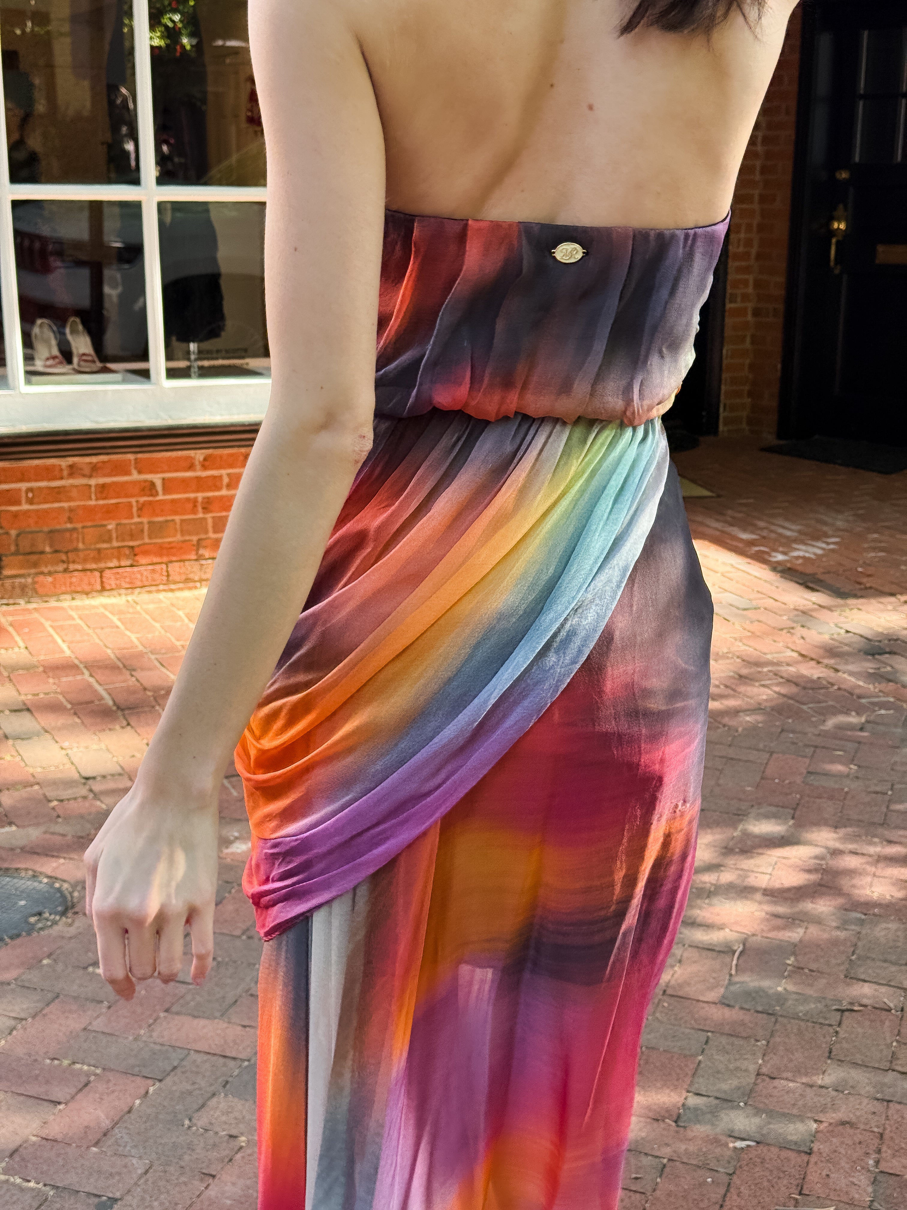 Morena Rosa 2000s Sunset Ombre Silk Convertible Strapless Dress - S