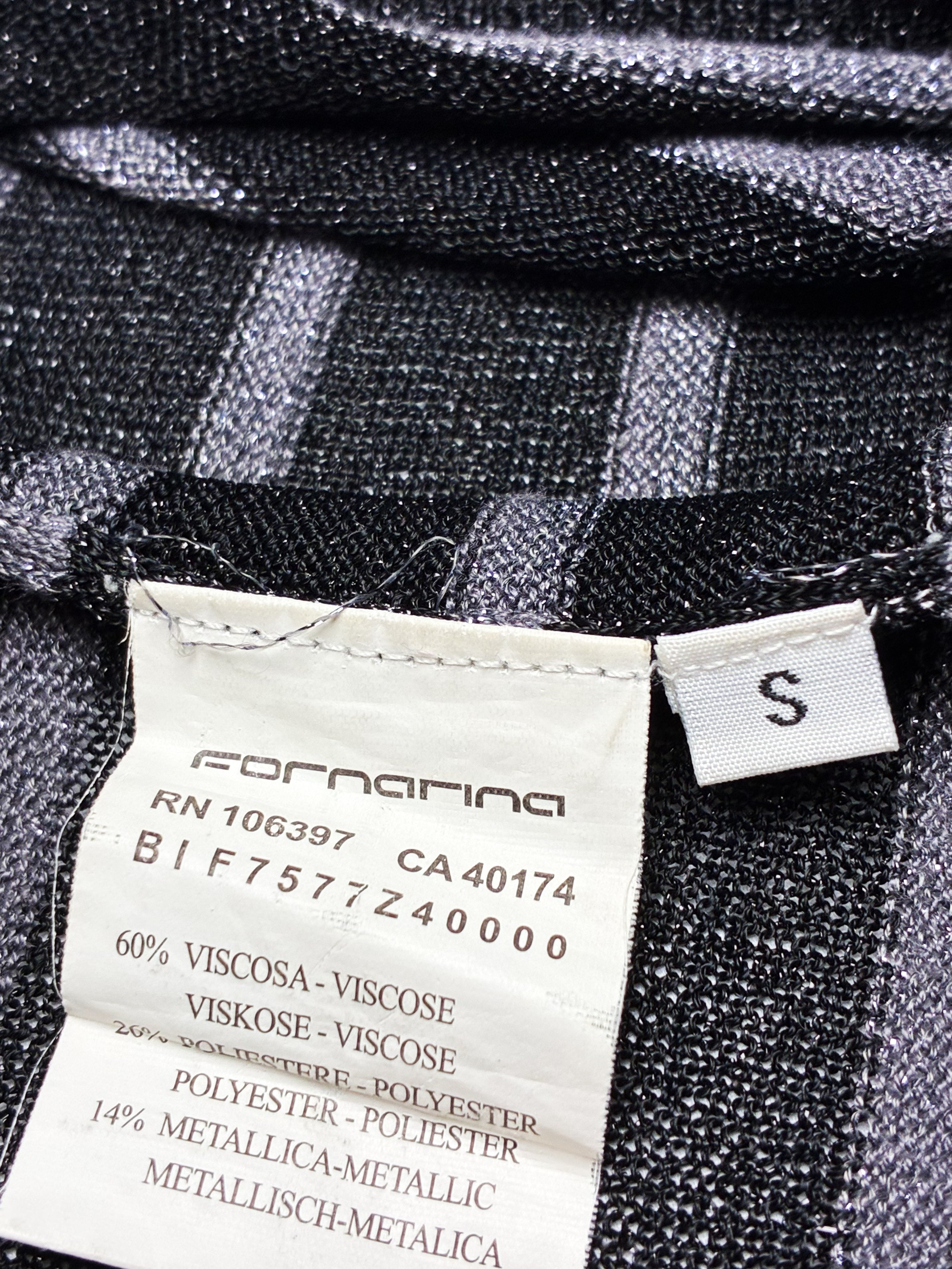 Fornarina 2000s Blue Metallic Striped Flutter Sleeve Top - S