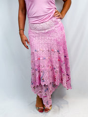 LoveShackFancy 2010s Beaded Lace Handkerchief-Hem Maxi Skirt - S/M