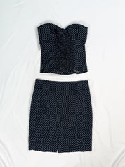 Le Group Woman 1990s Navy Polka Dot Bustier and Pencil Skirt Set - M/L