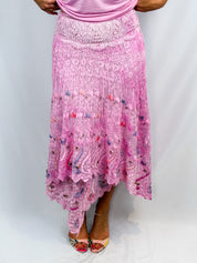 LoveShackFancy 2010s Beaded Lace Handkerchief-Hem Maxi Skirt - S/M
