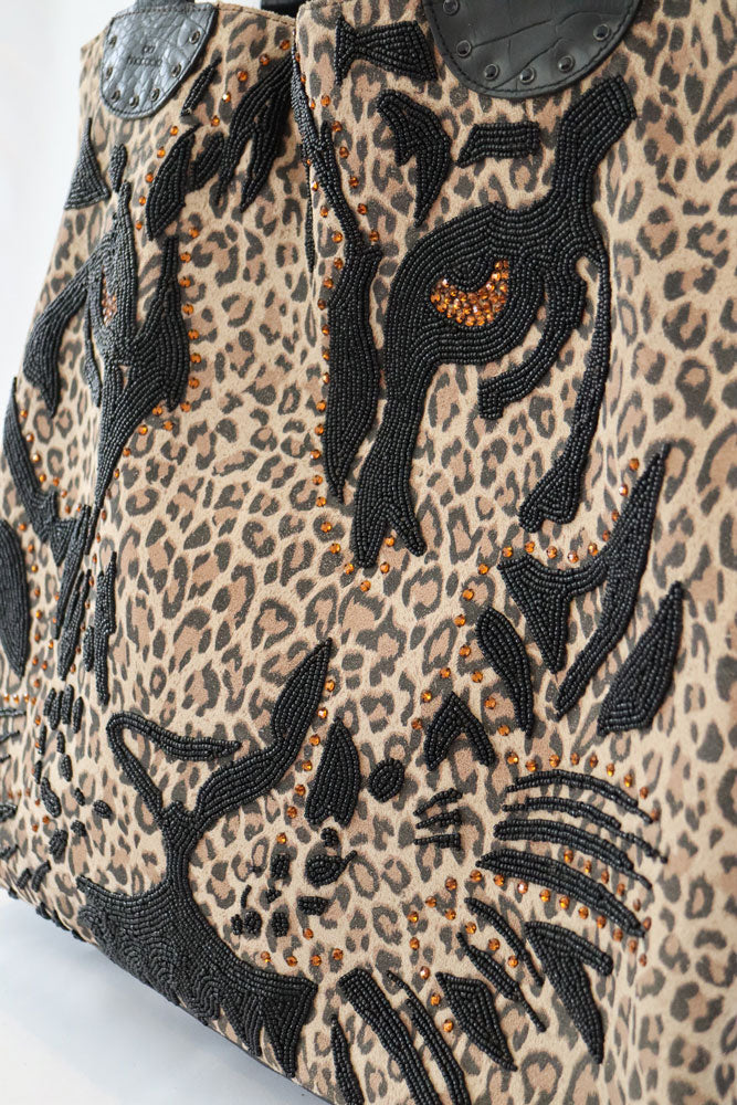 Gai Mattiolo Leopard Beaded Tote Bag