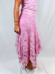 LoveShackFancy 2010s Beaded Lace Handkerchief-Hem Maxi Skirt - S/M