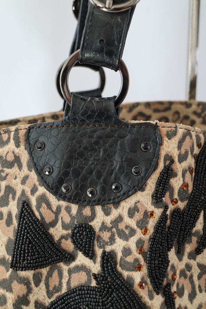 Gai Mattiolo Leopard Beaded Tote Bag