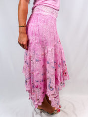 LoveShackFancy 2010s Beaded Lace Handkerchief-Hem Maxi Skirt - S/M