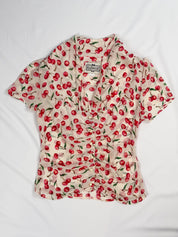 Collectif London Cherry Print Pearl Button Blouse - XS/S