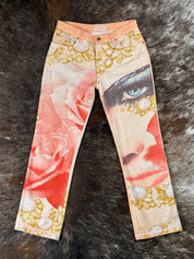 Roberto Cavalli 2001 Eye and Rose Printed Jeans