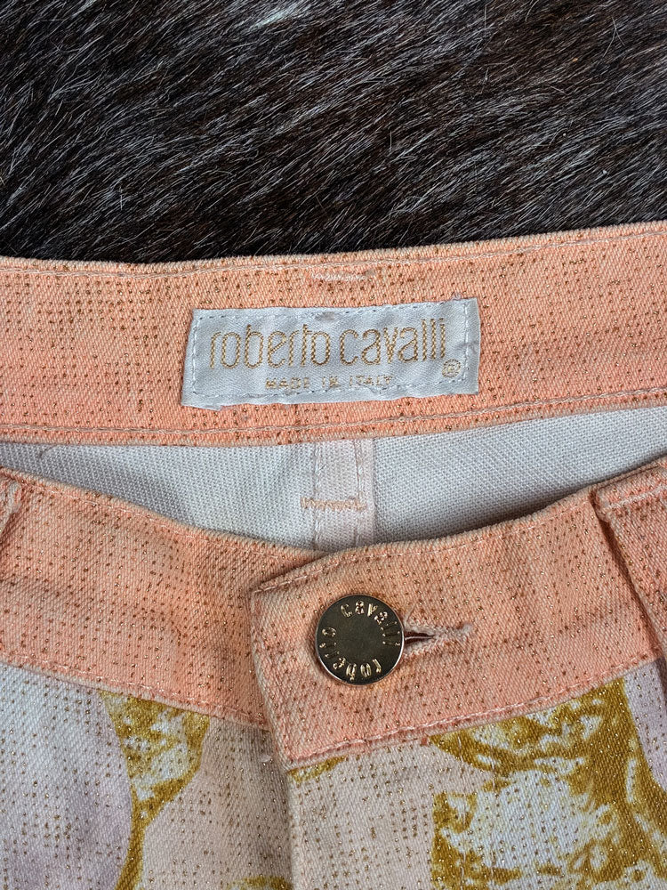 Roberto Cavalli 2001 Eye and Rose Printed Jeans