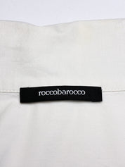 Roccobarocco 2000s White Cotton Rhinestone Cutwork Sleeve Blouse - S