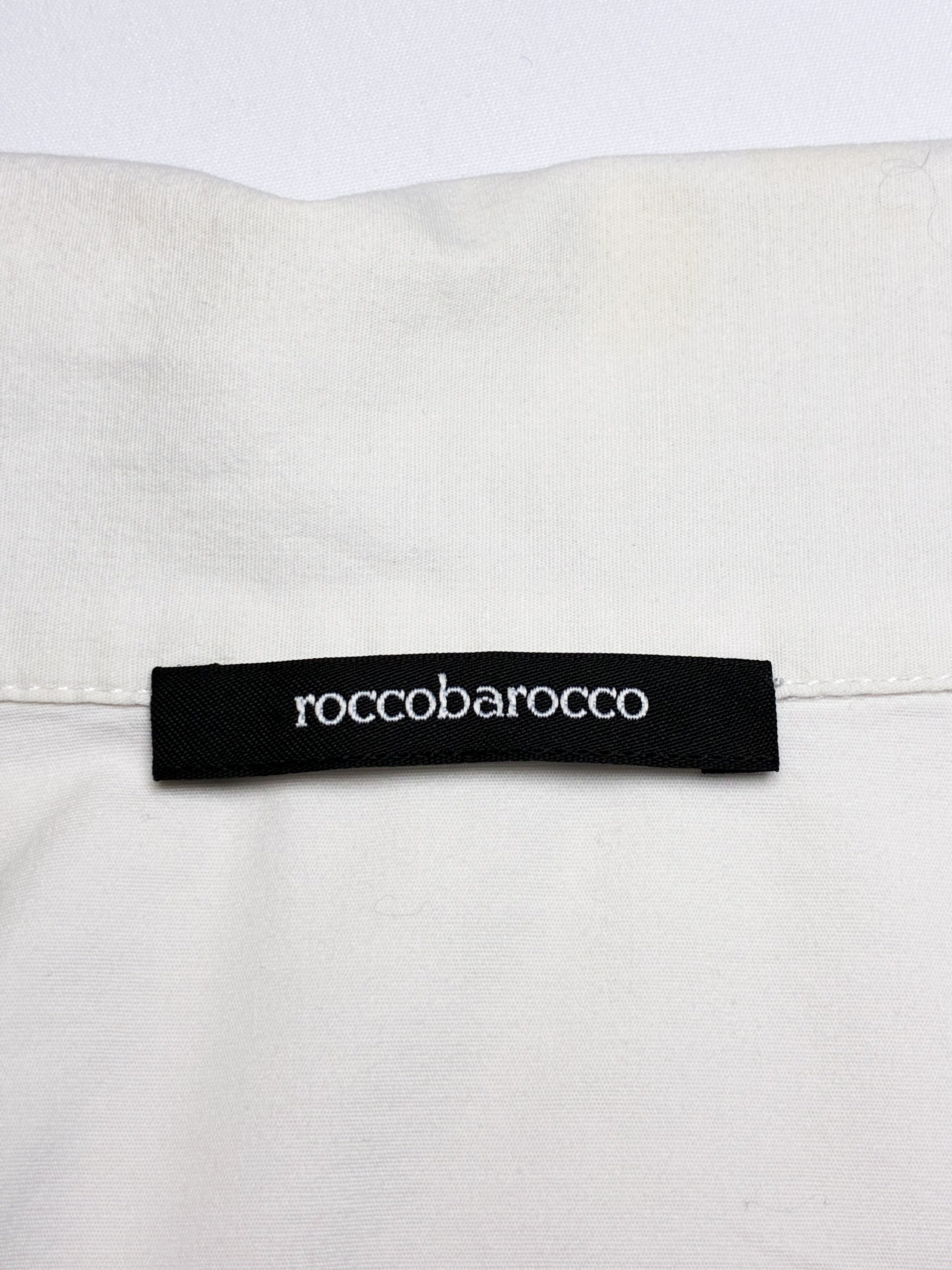 Roccobarocco 2000s White Cotton Rhinestone Cutwork Sleeve Blouse - S