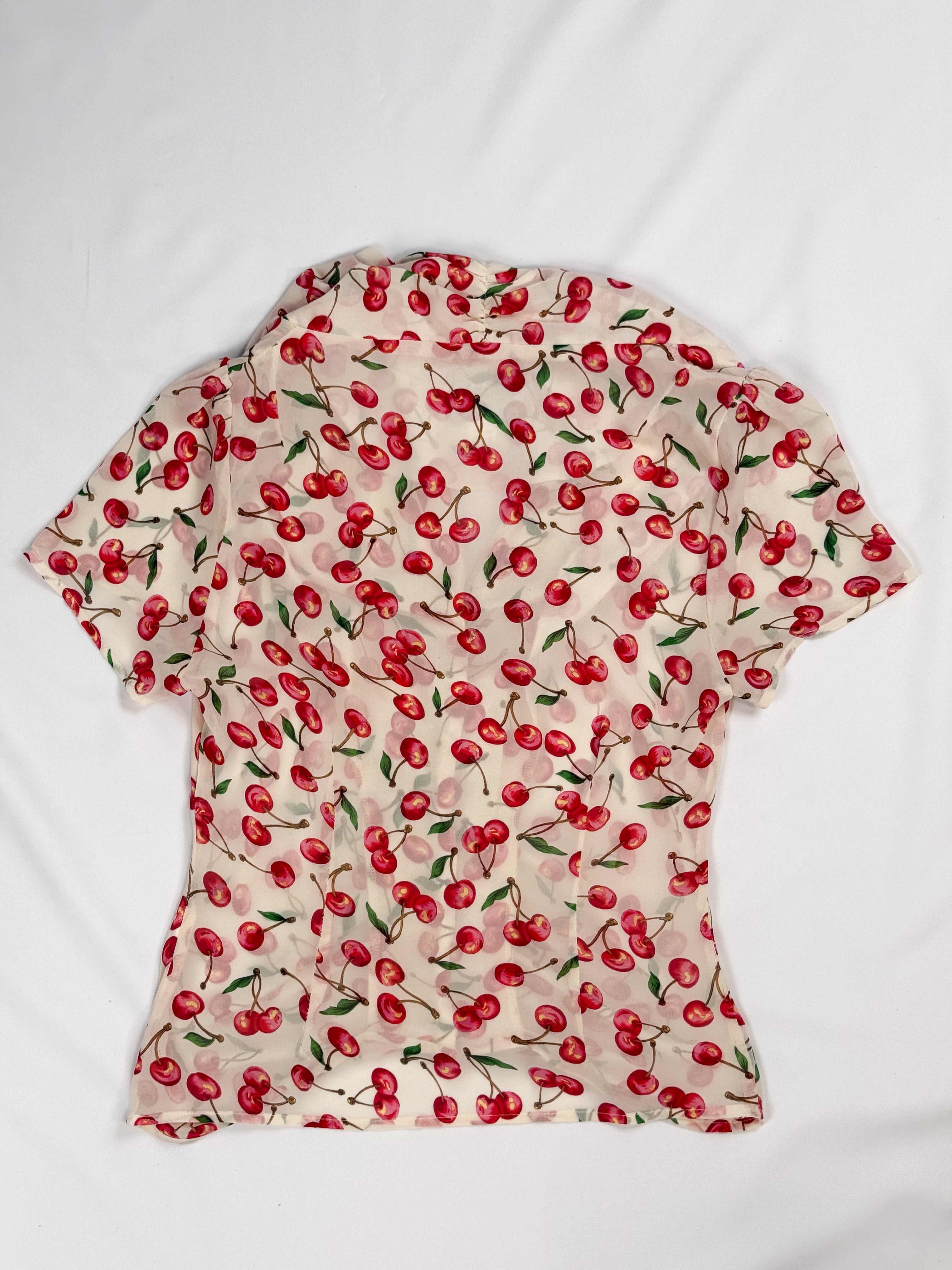 Collectif London Cherry Print Pearl Button Blouse - XS/S