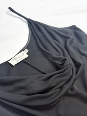Blumarine 2000s Black Cowl Neck Fringe Hem Mini Dress - S