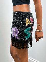 Pinko 2000s "STAR" Black Sequin Fringe Mini Skirt - S