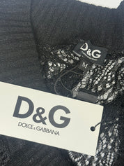 D&G Dolce & Gabbana Black Crochet Sweater Long Sleeve Top - S/M
