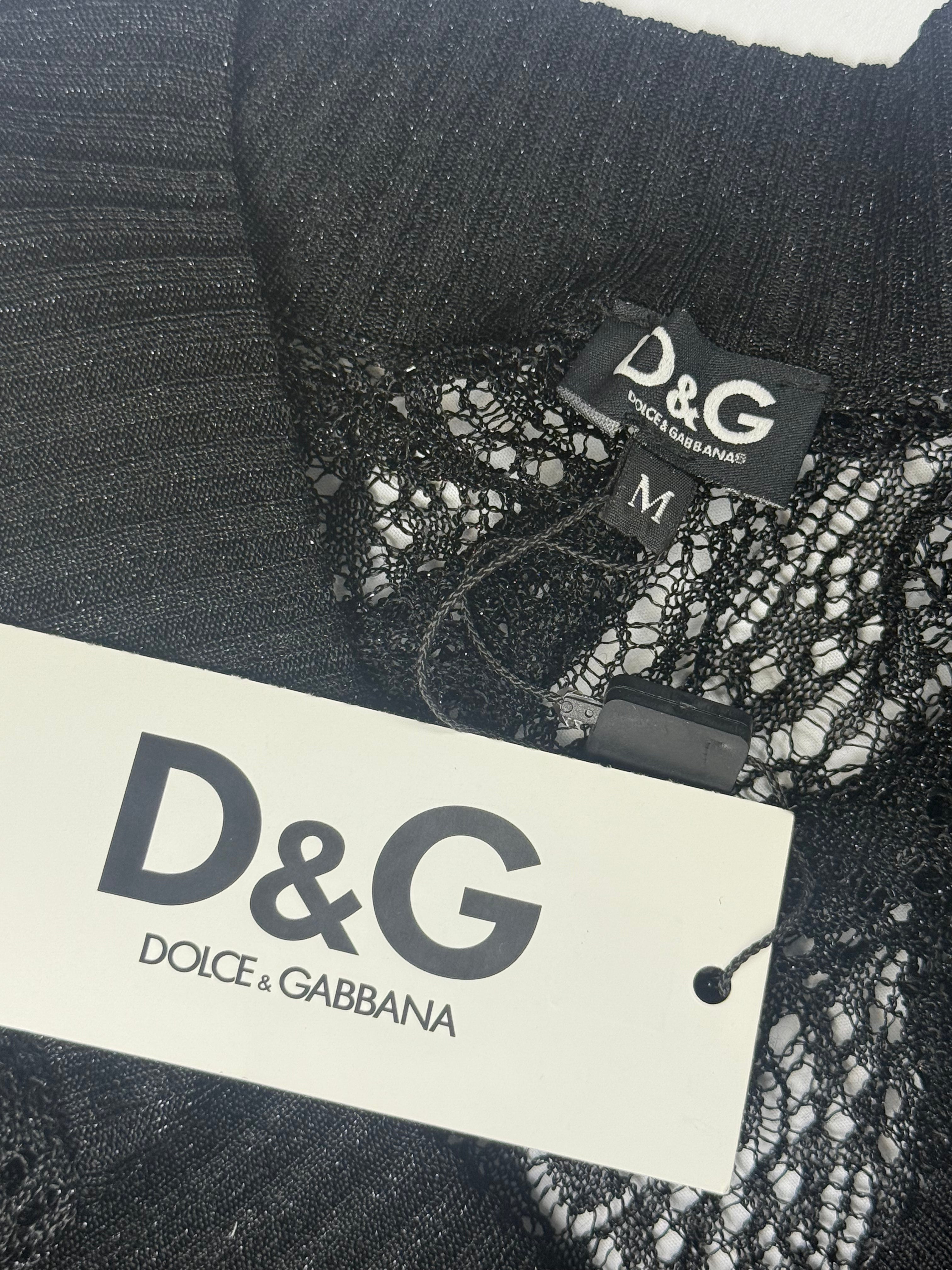 D&G Dolce & Gabbana Black Crochet Sweater Long Sleeve Top - S/M