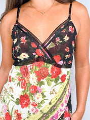 2000s Multicolor Floral Patchwork Slip Dress - M/L