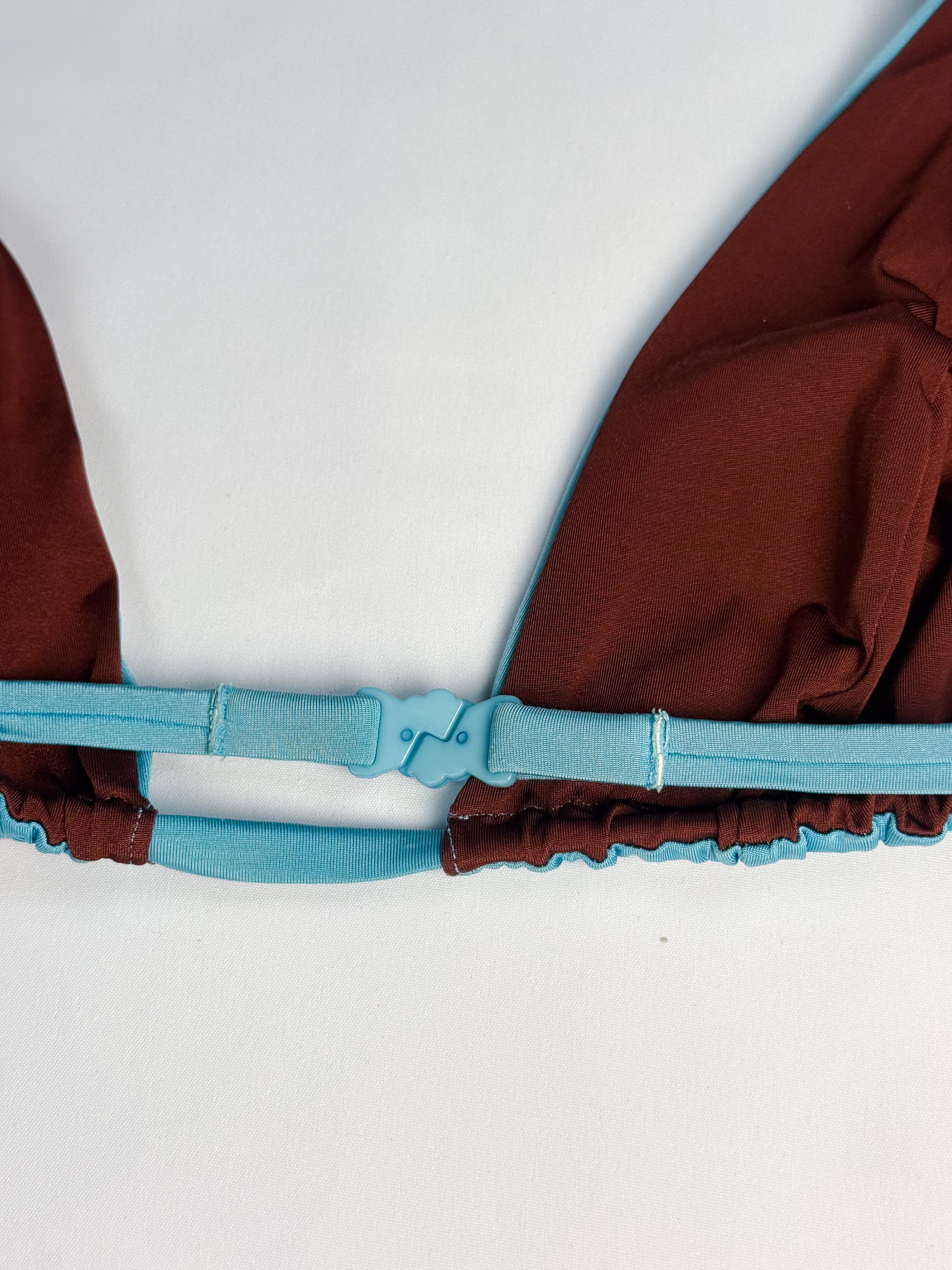 Tenera Carlotta 2000s Teal Embroidered Floral Halter Bikini Set - M