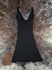 Just Cavalli 2000s Black Leopard-Lined Midi Dress