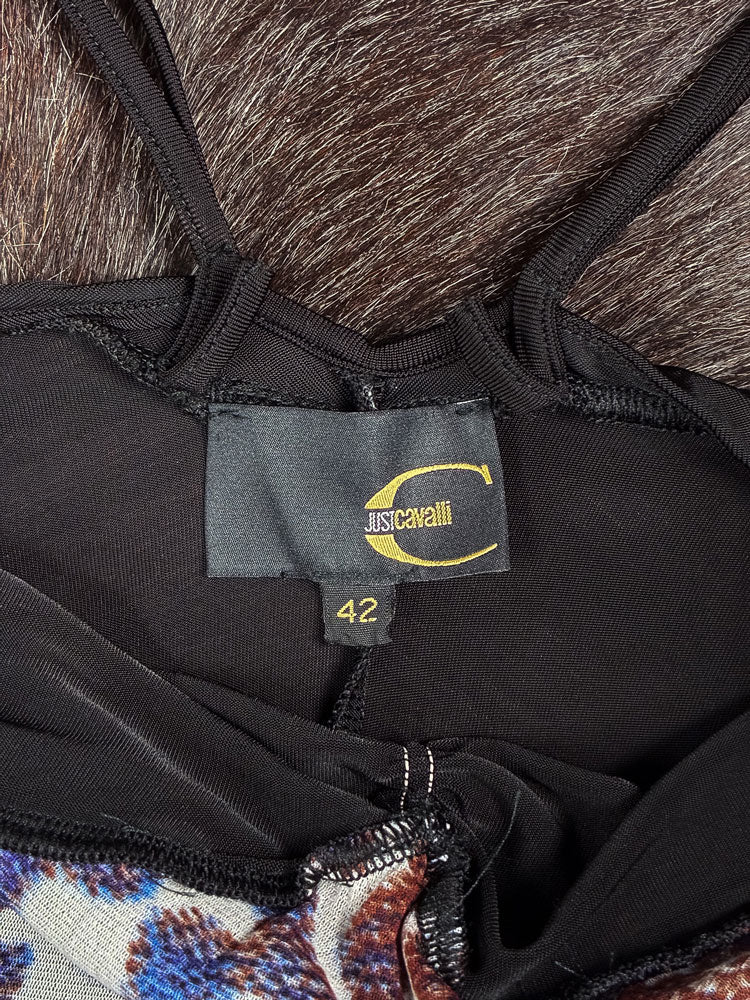 Just Cavalli 2000s Black Leopard-Lined Midi Dress